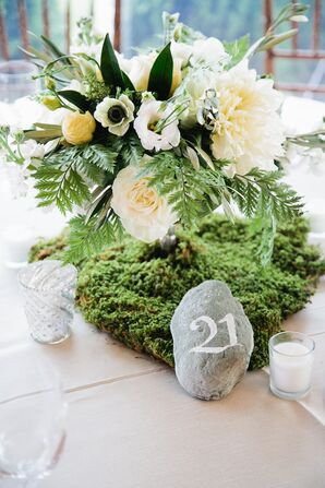 Natural Centerpieces Made with Moss and Rock Table Numbers