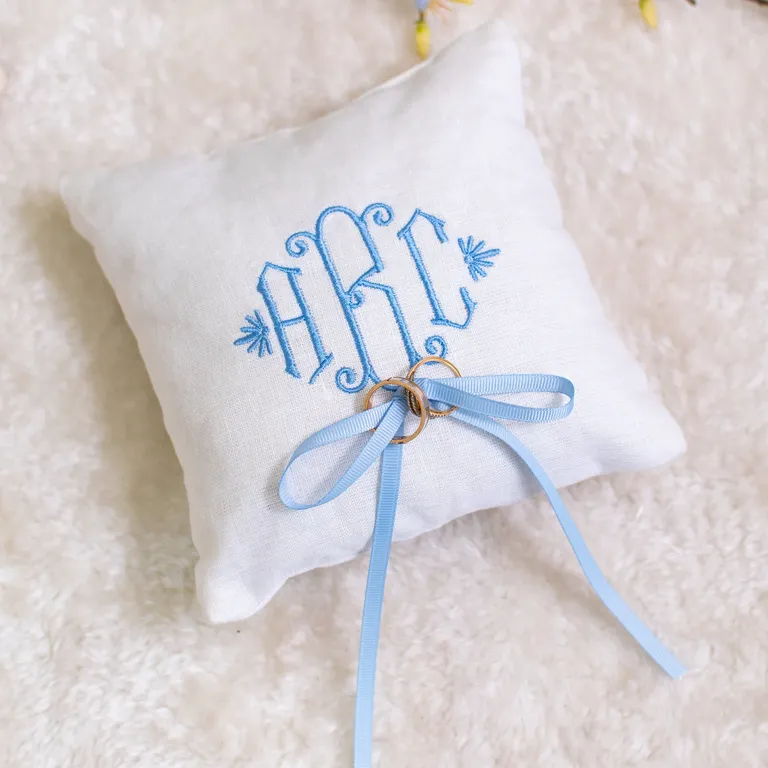 Blue monogram ring bearer pillow