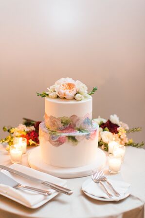Two Tier Water Color Wedding Cake