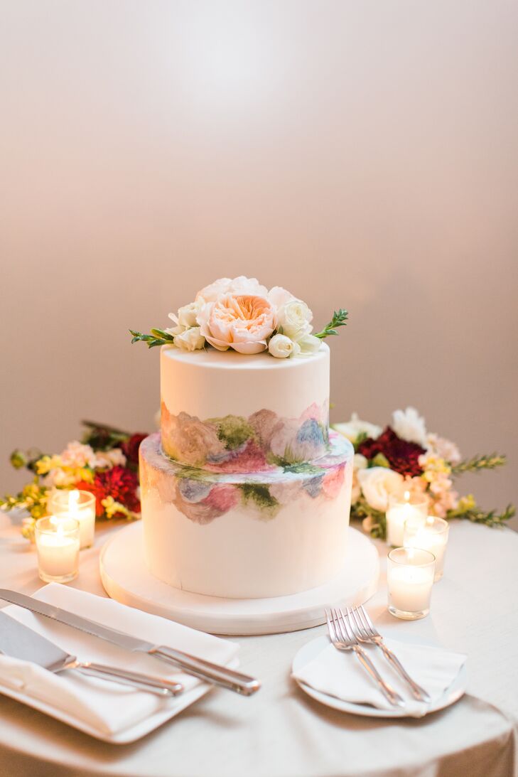 Two Tier Water Color Wedding Cake