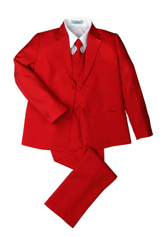 Little Tuxedos "Mason" Kids Red Suit (5-Piece Set) Flower Girl Dress and Ring Bearer Outfit - 1