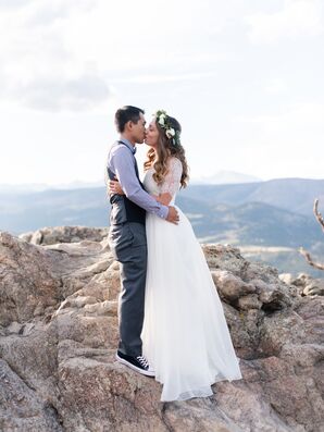 Ethereal Organza A-Line Gown with Lace Sleeves