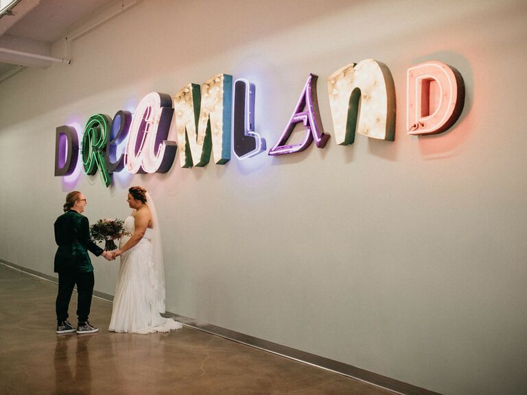 rainbow wedding ideas neon sign