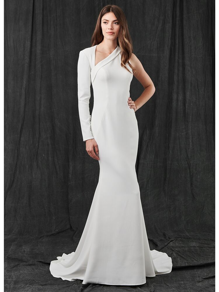 Kelly Faetanini crepe fit-and-flare wedding dress