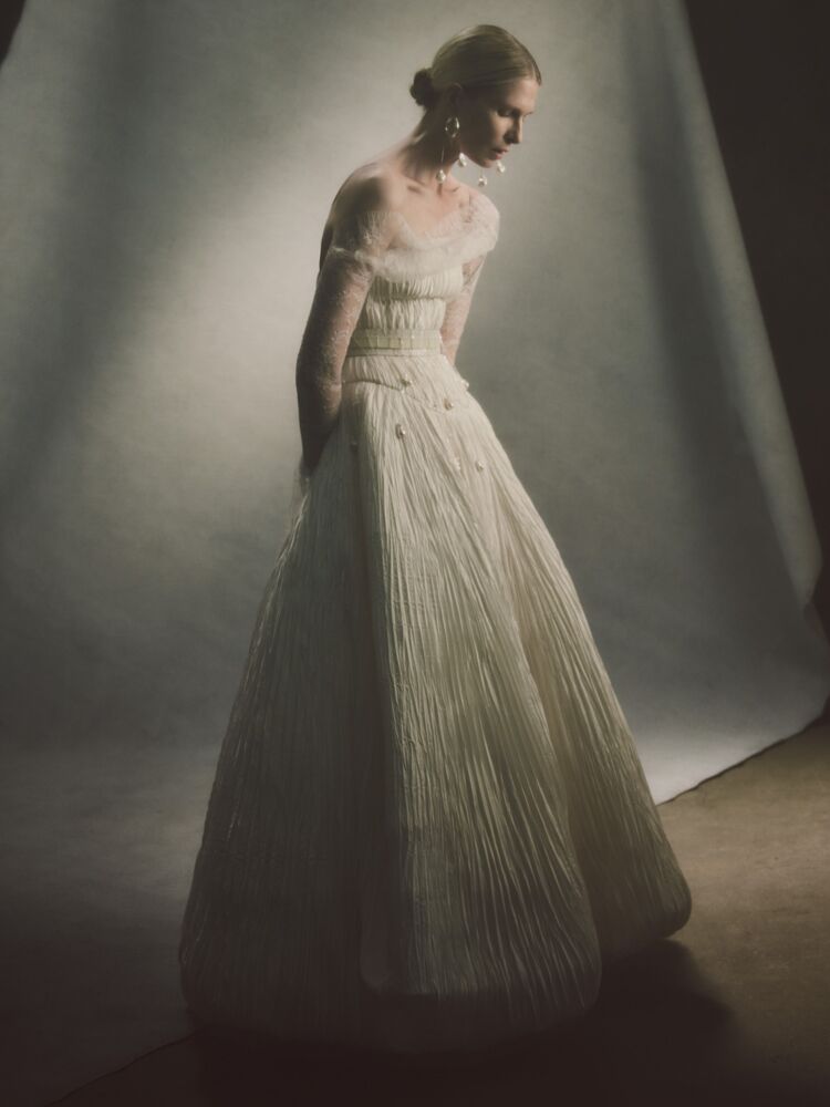 Danielle Frankel pleated charmeuse ball gown
