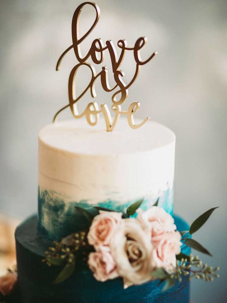 Small wedding cake with blue ombré icing