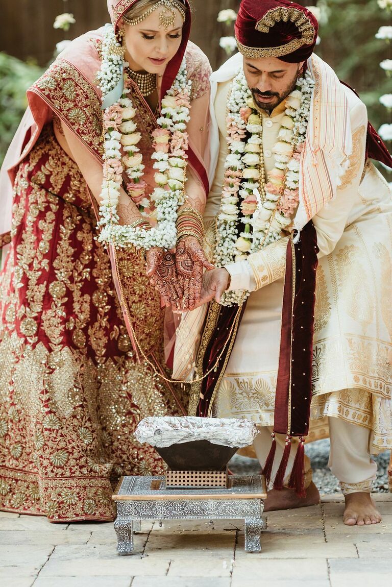 Hindu wedding ceremony with fire ritual