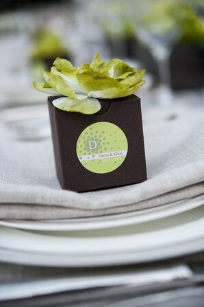 White and Green Floral-Topped Wedding Favor