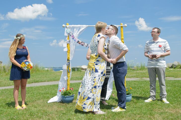 The couple exchanged vows outdoors at Odiorne State Park in Rye, New Hampshire.