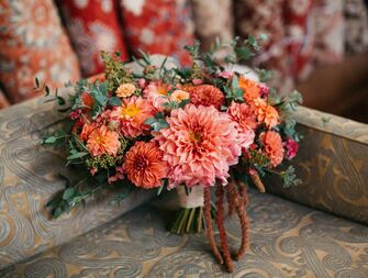 bright pink and orange wedding bouquet