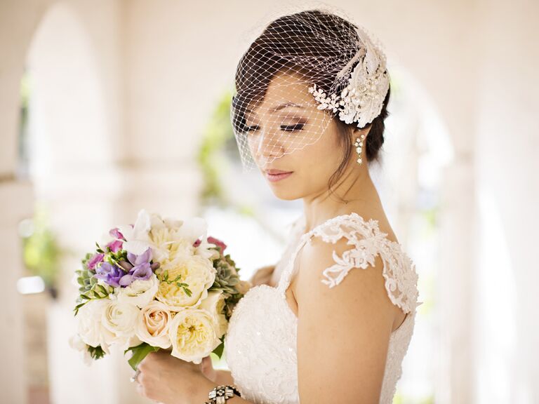 Vintage birdcage veil with floral details