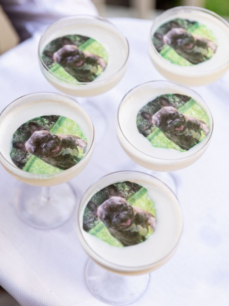 dog picture on edible paper as cocktail garnish