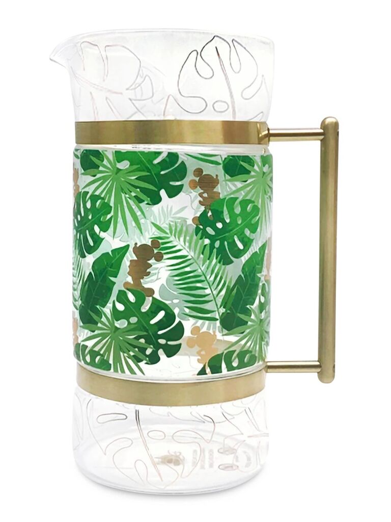 Pitcher with tropical leaves and mini Mickey graphics in gold