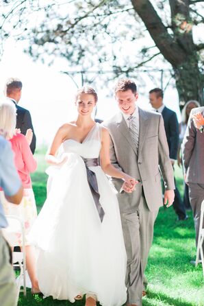 Light Gray Groom's Suit With Striped Tie