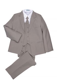Little Tuxedos "Mason" Kids Medium Grey Suit (5-Piece Set) Flower Girl Dress and Ring Bearer Outfit