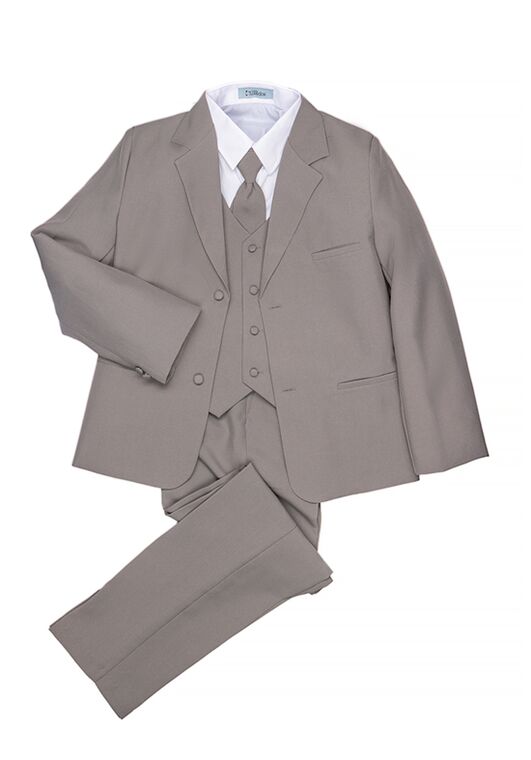 Little Tuxedos "Mason" Kids Medium Grey Suit (5-Piece Set) Flower Girl Dress and Ring Bearer Outfit - 6