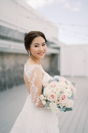 Bride with Neutral Bouquet at Wychmere Beach Club in Harwich Port, Massachusetts