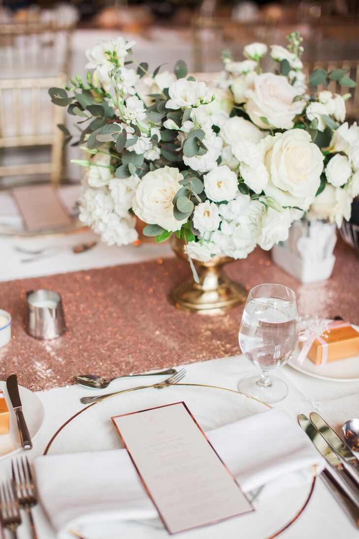 White Garden Rose and Eucalyptus Centerpieces