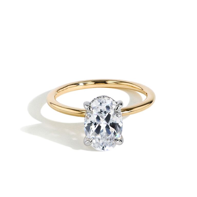 Oval Ultra Thin Hidden Halo Engagement Ring Setting In Yellow Gold