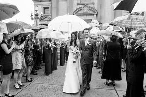 Rainy Church Ceremony Exit with Umbrellas