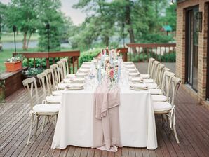 Pastel Reception Table with Taupe Runner at Ohio Wedding