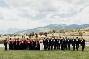 Wedding Party Portraits in Front of Mountains at River Bottoms Ranch in Midway, Utah