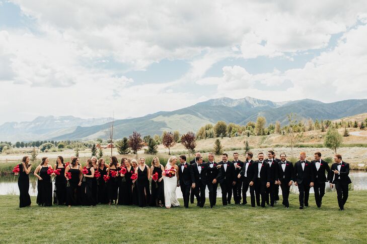 Wedding Party Portraits in Front of Mountains at River Bottoms Ranch in Midway, Utah