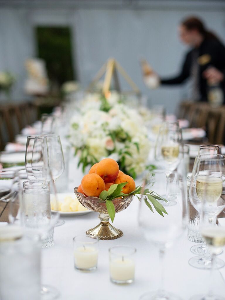 Silver apricot floral table arrangements wedding centerpieces