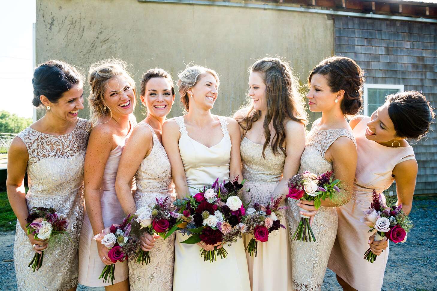 Neutral Blush and Ivory Bridesmaid Dresses