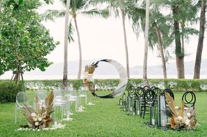 Beachside Wedding Ceremony With Silver Arch at Rosewood Phuket in Thailand