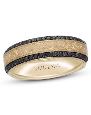 Kay Jewelers Neil Lane Men's Black Diamond Wedding Band 1/2 ct tw Round-Cut 14K Yellow Gold Gold Wedding Ring