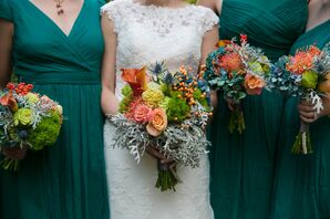 Bright, Eclectic Bridal and Bridesmaid Bouquets