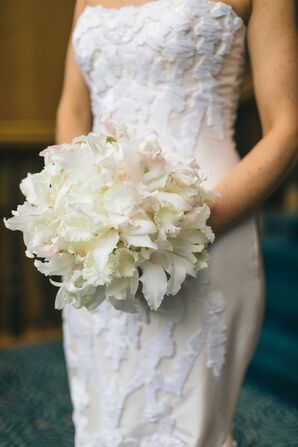 White Japhet Orchid and Sweet Pea Bouquet