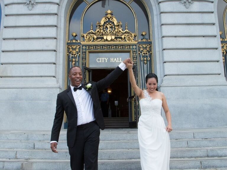 Couple leaving San Francisco City Hall