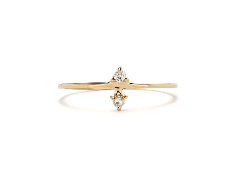 petite diamond two stone ring in yellow gold setting