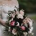Romantic Bouquet with Roses, Scabiosas and Leaves