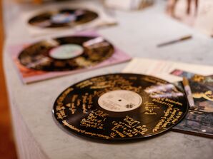 Vinyl Record Guest Book Alternative at a Grateful Dead-Inspired Reception