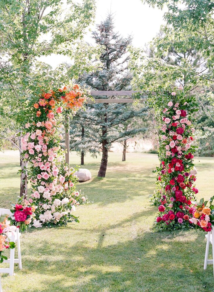 Whimsical Wedding Arch with Colorful Roses and Peonies