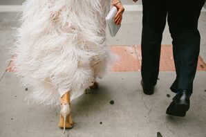 Ivory Feathered Lela Rose Wedding Dress