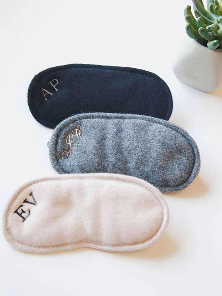 Cashmere and silk monogrammed eye mask for mother-in-law