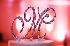 Pink Monogram Rhinestone Cake Topper