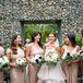 Gold Bridesmaid Dresses With White and Green Bouquets