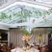 Hanging Mercury Glass Floral Arrangements and String Lights