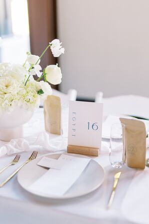 Simple Blue-and-White Table Number in Wood Holder