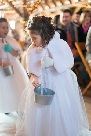 Flower Girls in Tulle Dresses and Fur Shawls