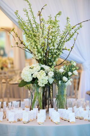 Tall Escort Card Display Floral Arrangement