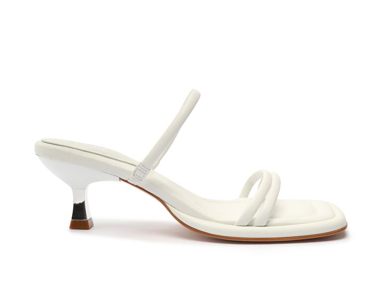 Funky kitten heel white shoes. 