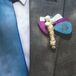 Plum, Light Blue, and White Guitar Pick Boutonniere