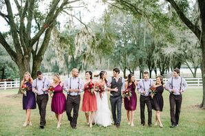 Groomsmen’s Casual Lilac Shirts and Suspenders