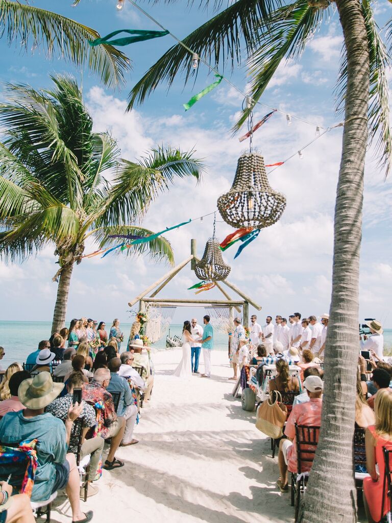 Couple exchanges their vows at a beachside ceremony. 